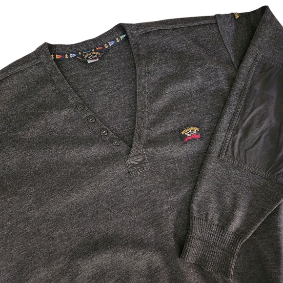 PAUL & SHARK dark gray knit v-neck sweater pullover large - Picture 2 of 14